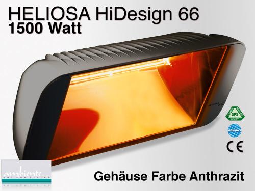 Preview: Infrarot Heizstrahler Heliosa HiDesign 66 IPX5 1500 Watt anthrazit